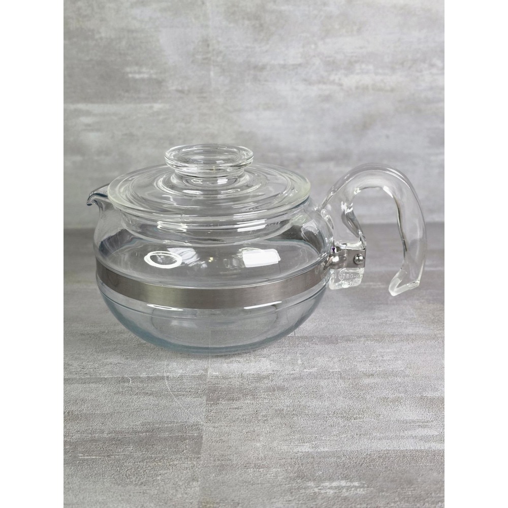 Vintage Pyrex Flameware 8446-B 6-Cup Clear Glass Kettle Tea Pot
